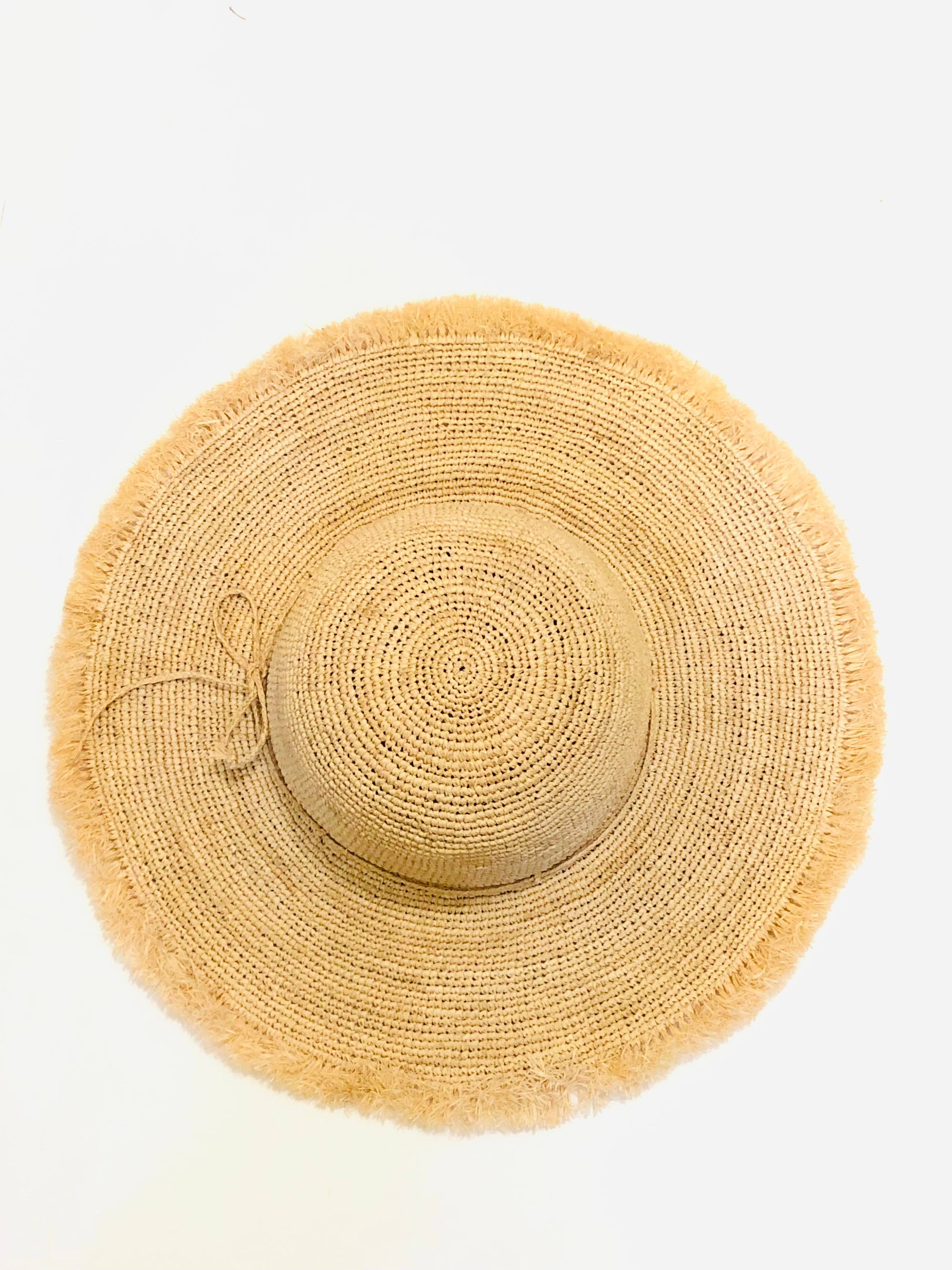 5" Brim Meghan Crochet Straw Sun Hat with Raw Fringe Edge: Natural or grey