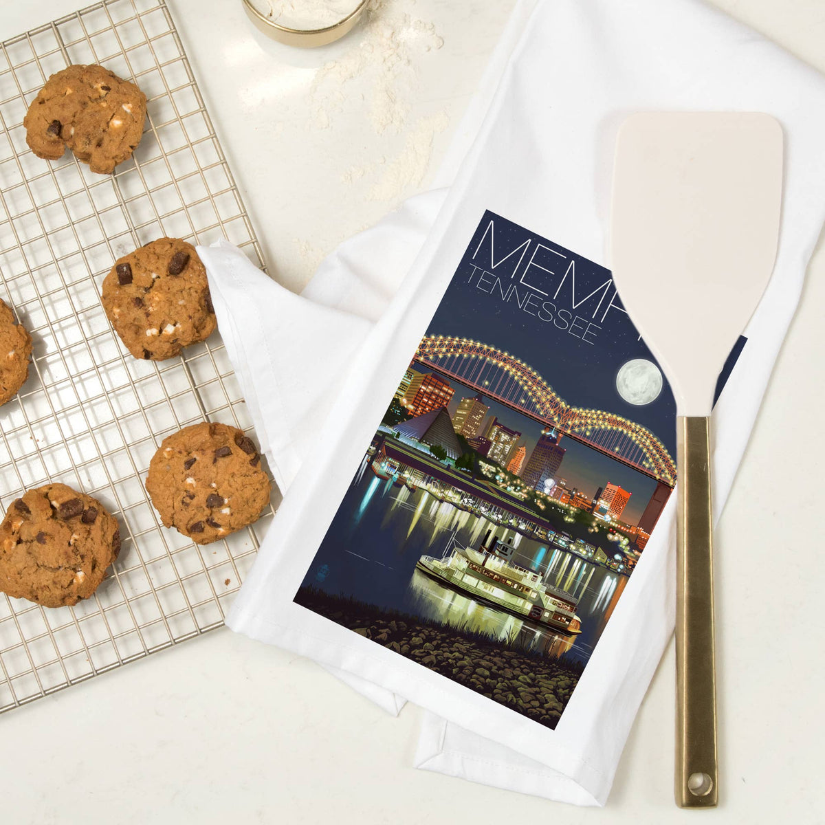 ORGANIC TEA TOWEL Memphis, Tennesseee, Skyline at Night