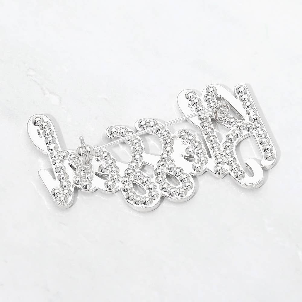 Rhinestone Pave BLESSED Pin Brooch