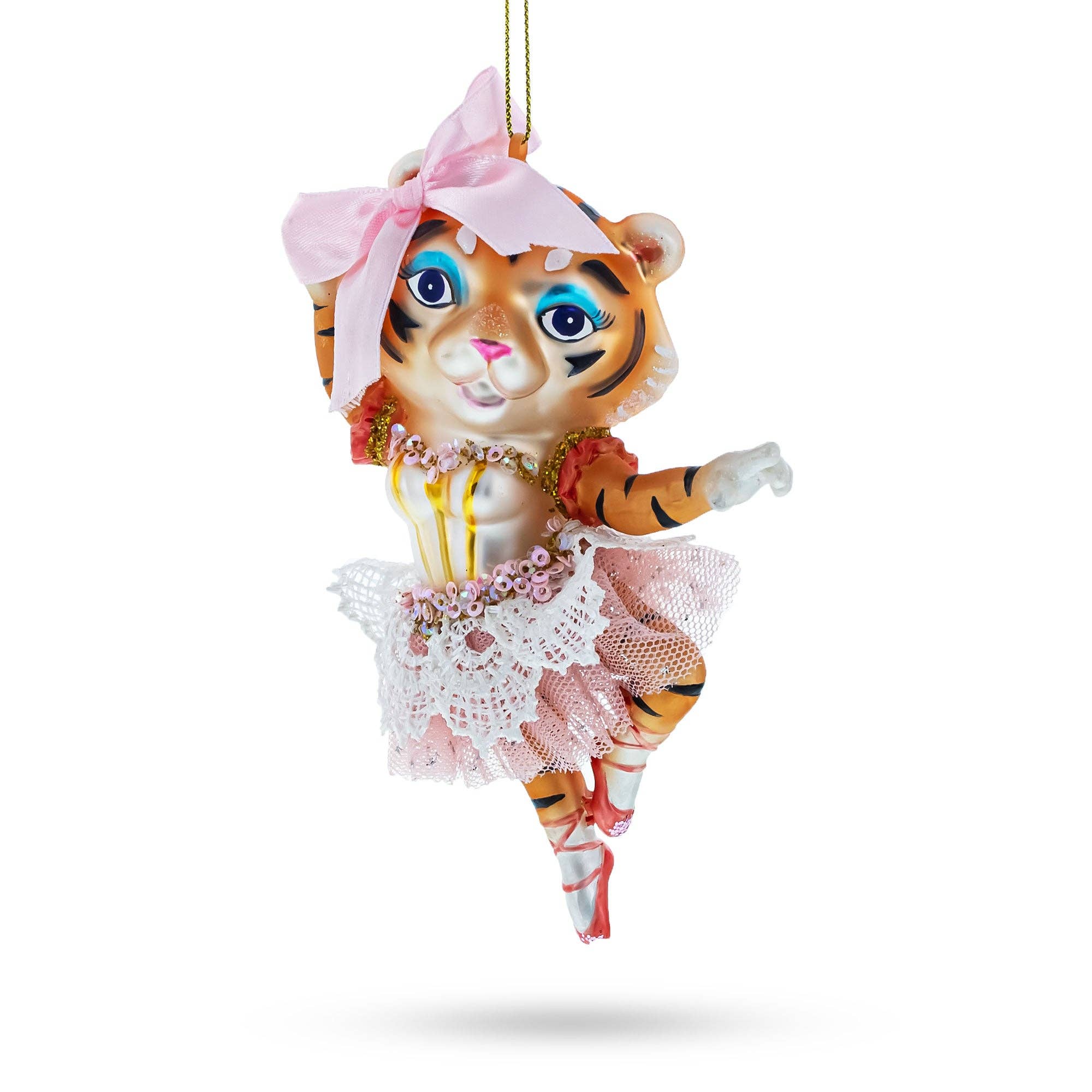 Lady Tiger in Pink Dress Glass Ornament