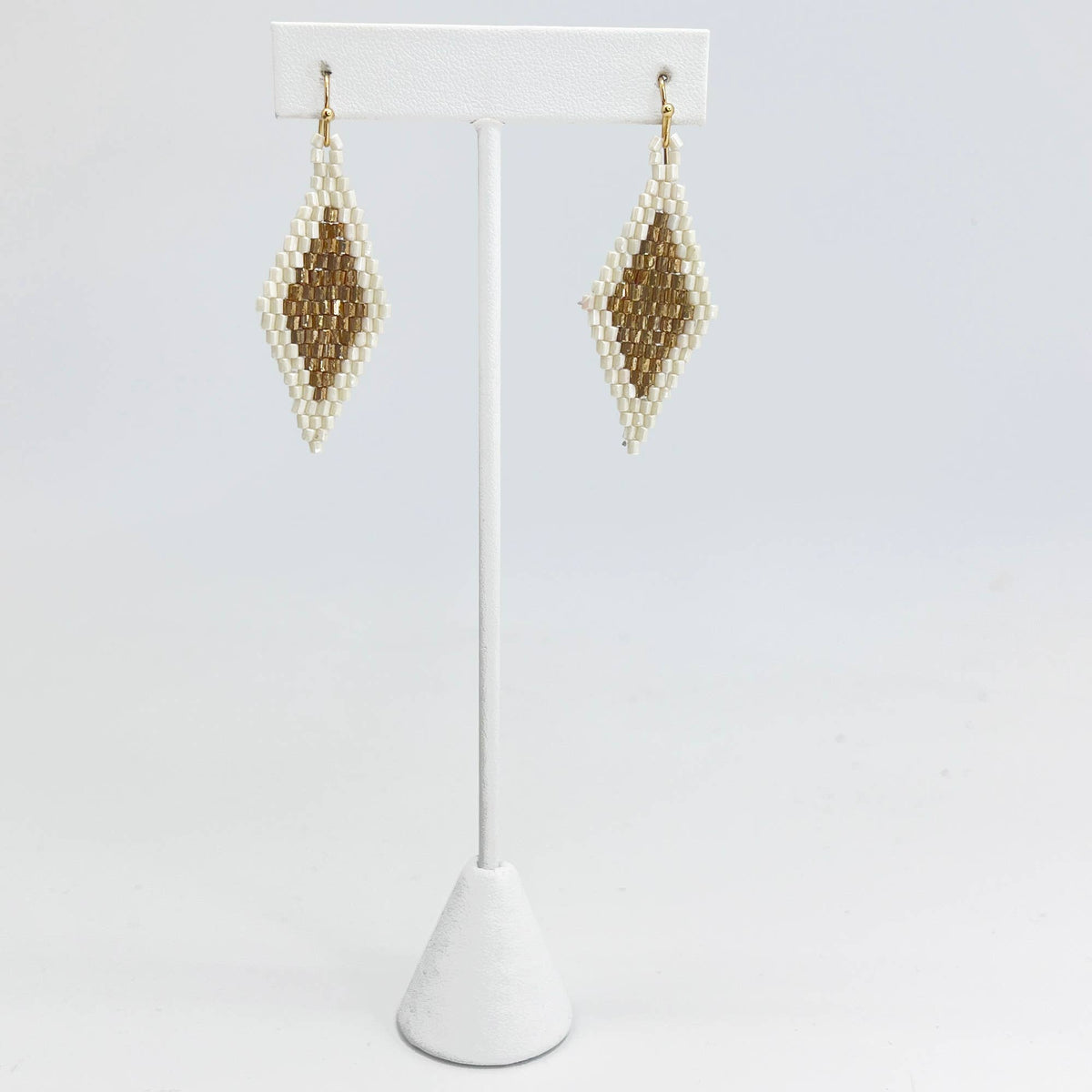 Seed Bead Diamond Shaped Earrings - Multiple Color Styles: Mustard &amp; Gold
