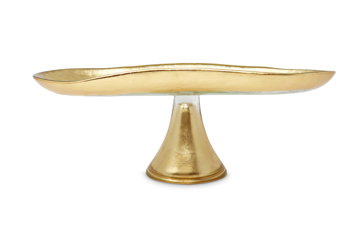 Footed Glass Tray with Gold Brushed Rim
