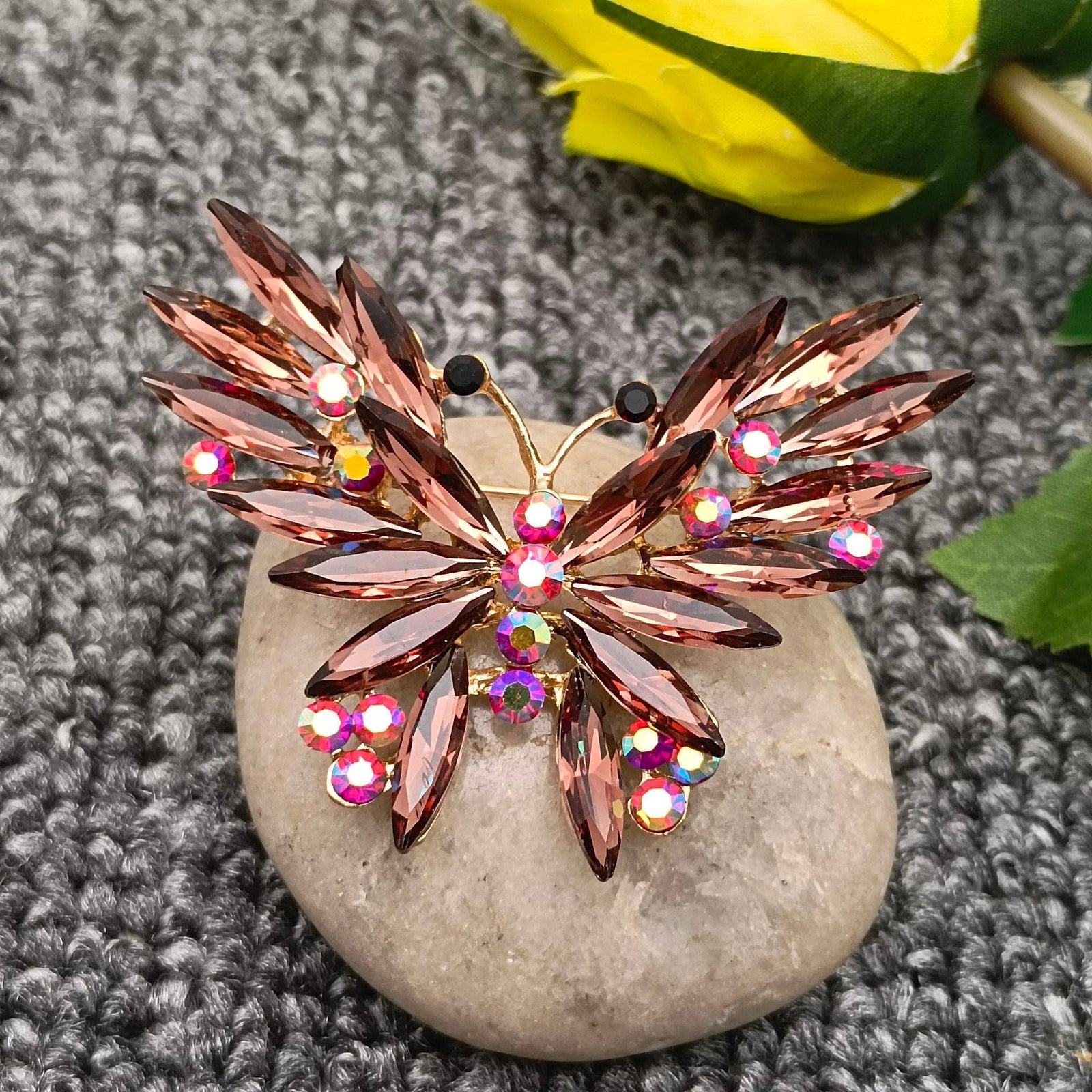 Sparkling Glass Rhinestone Butterfly Brooch