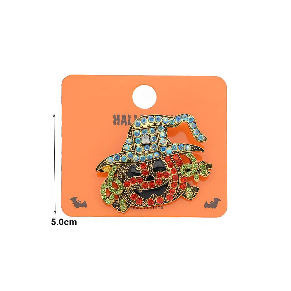 Bling Studded Halloween Pumpkin Pin Brooches