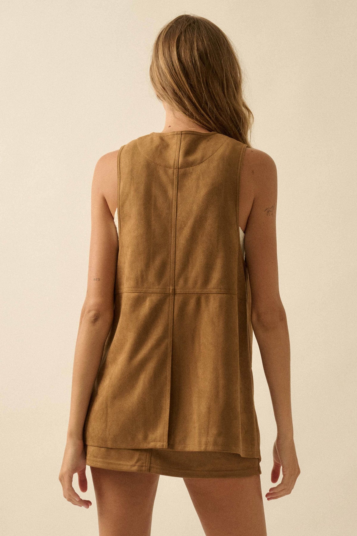 Floral-Embroidered Faux Suede Snap-Front Vest