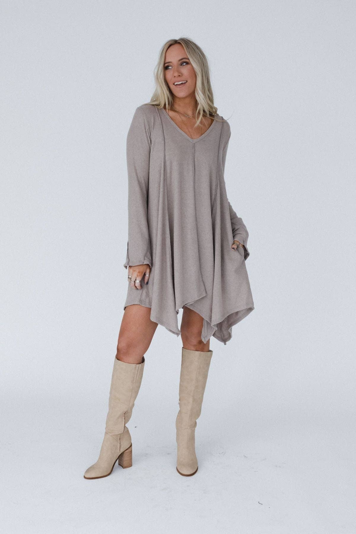 Golden Hour Long Bell Sleeve Tunic Dress - Latte