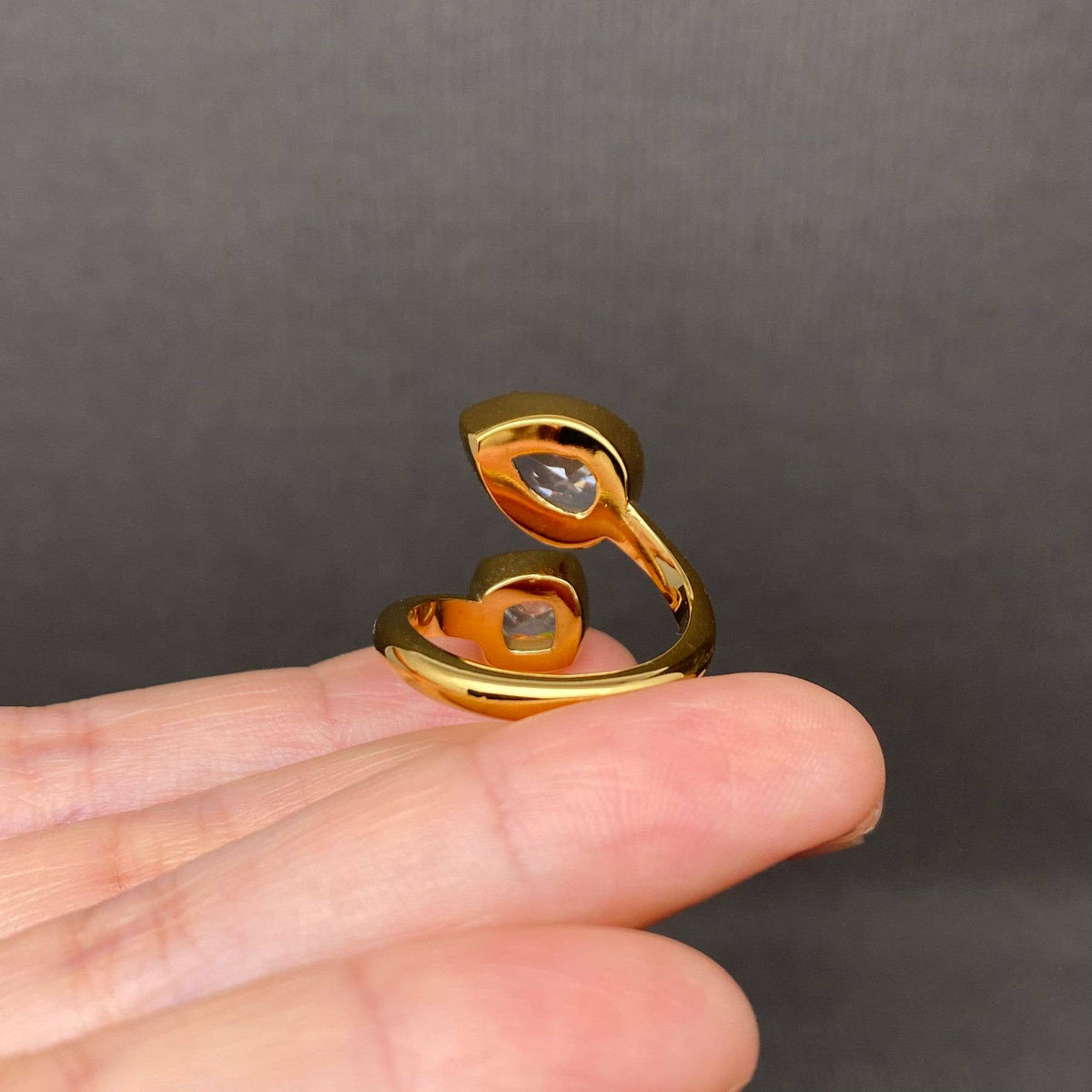 Double Zircon 18K Gold Plated Stainless Steel Ring - FGS