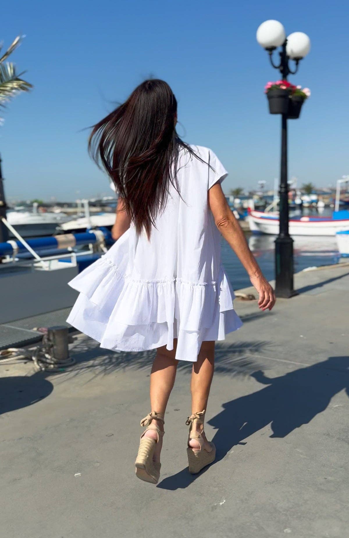 Short Cotton Dress Kalina: White
