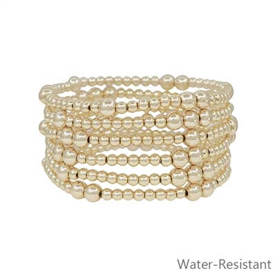 Gold Beaded Water Resistant Stretch Bracelet