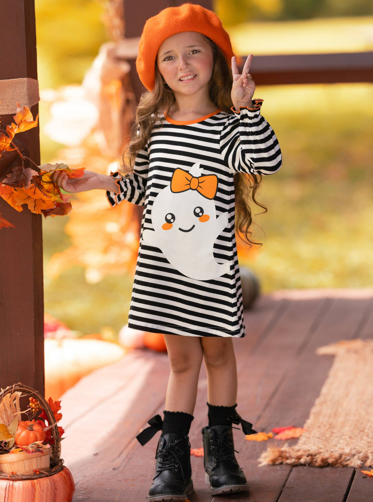 My Friendly Ghost Striped Halloween Dress: Black