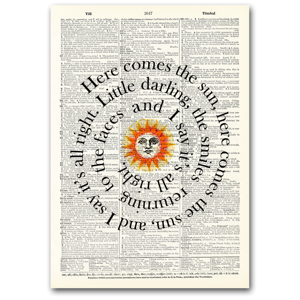 Vintage Art Dictionary Page - Here comes the sun