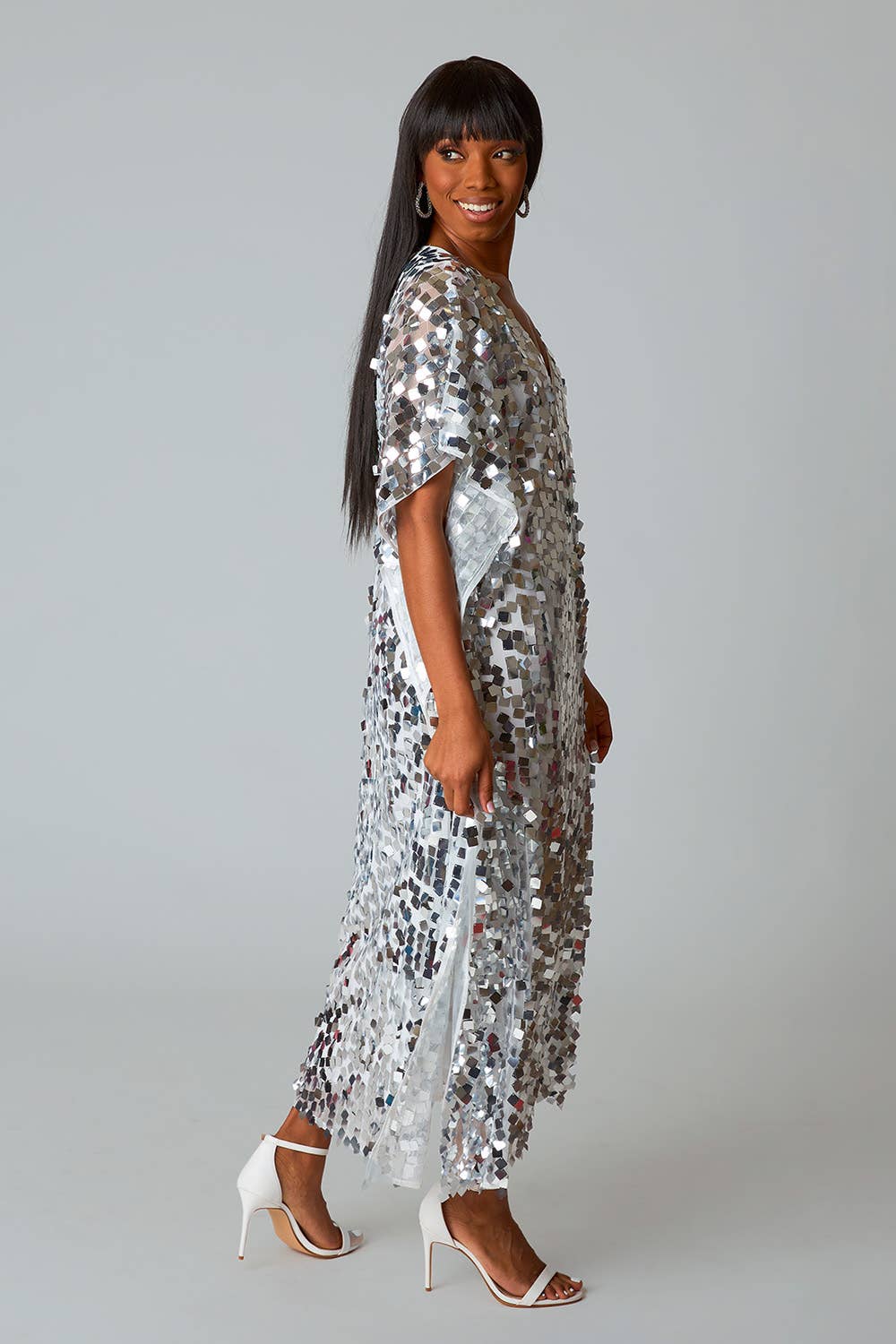 Atlas Overcast Silver Sequin Caftan