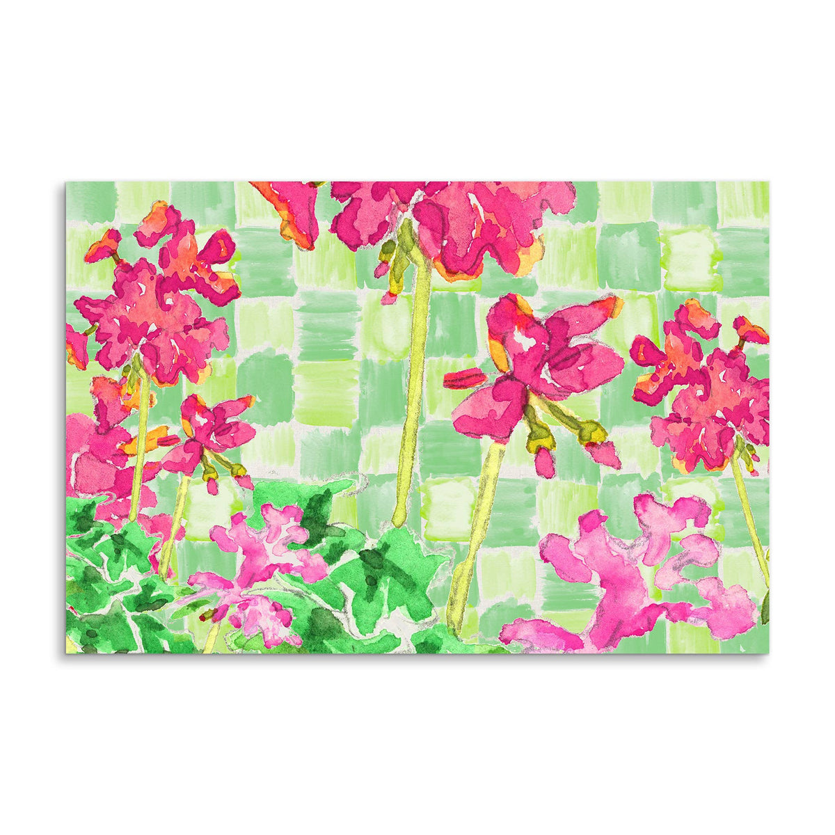 Pink Geraniums with Green Checks Paper Placemats