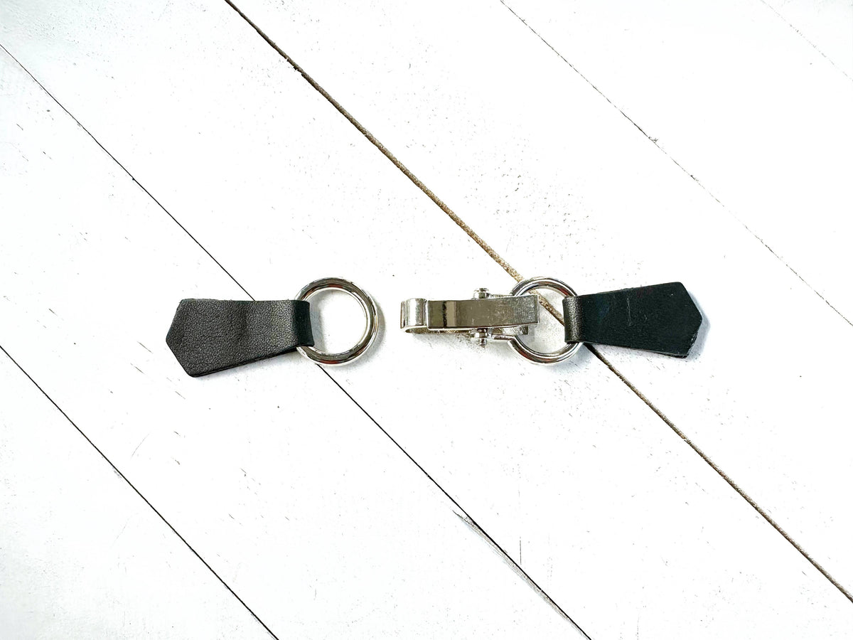 Silver Buckle &amp; Black Leather Cinch Clip for Dress, Cardigan