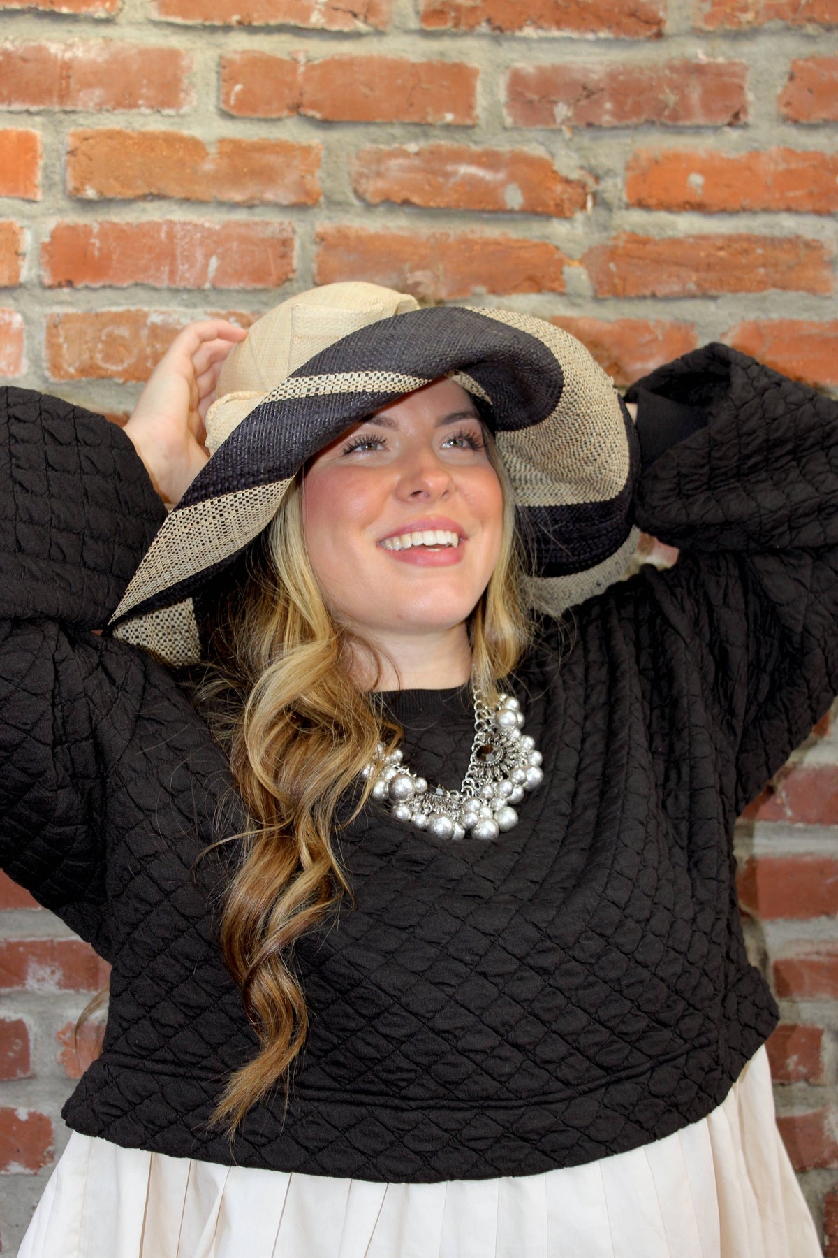 Audrey 5" Wide Brim Big Bow Stripe Straw Sun Hats