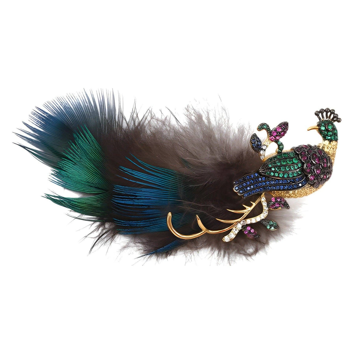 Rhinestone Feather Peacock Brooch