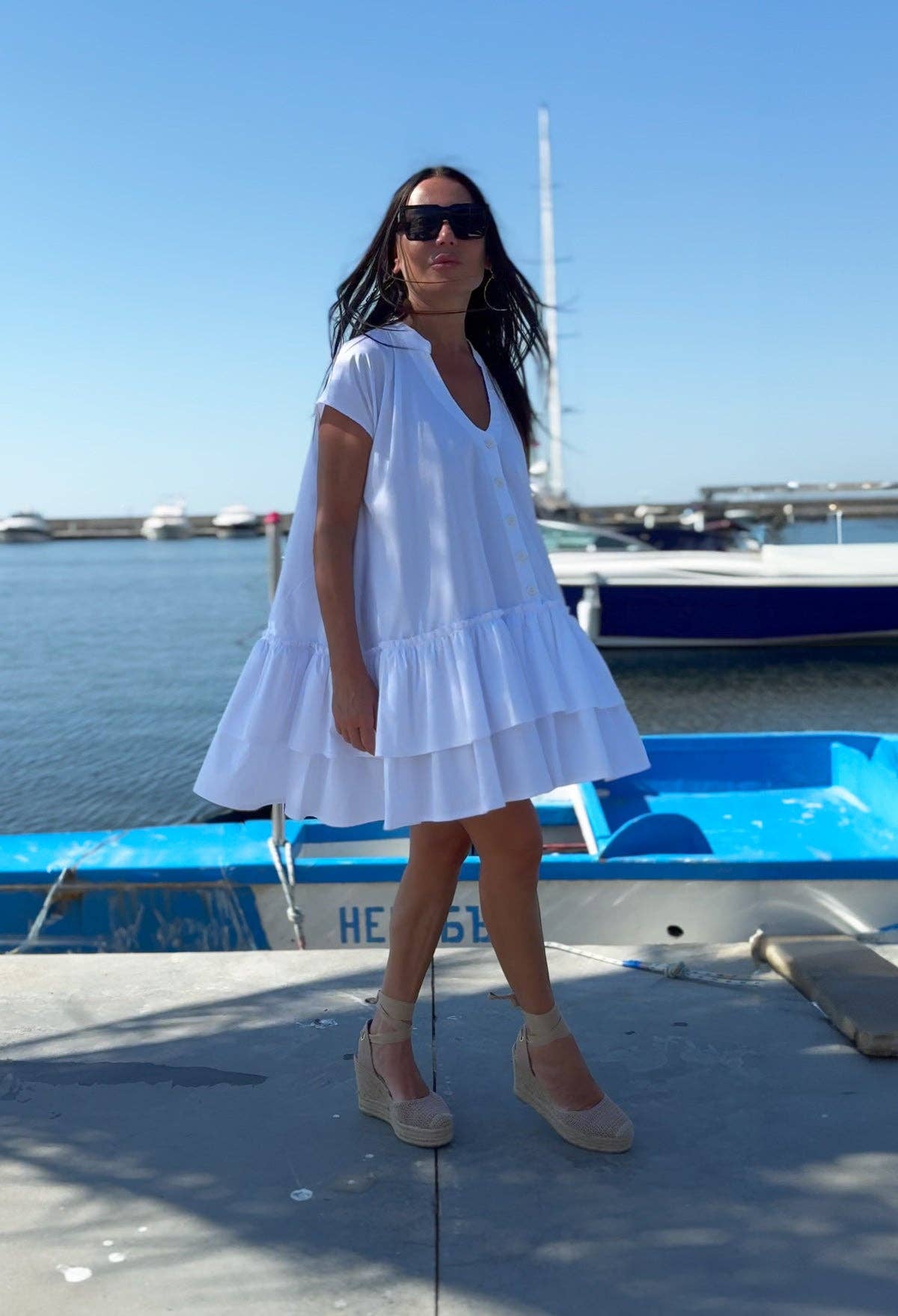 Short Cotton Dress Kalina: White