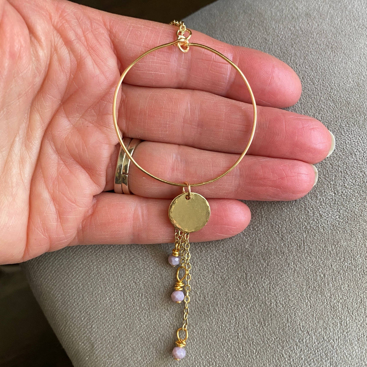 Gold - Hoop Necklace Chain Pendant Hammered Coin Lavender: Gold