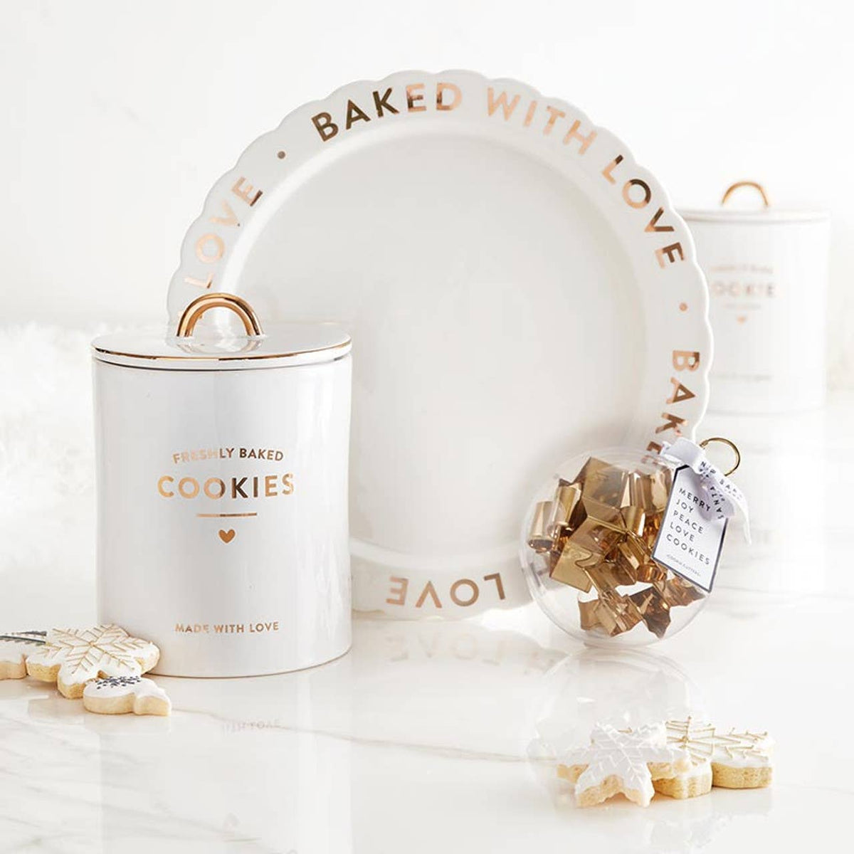 Ceramic Gold Foil Cake Plate - Baked With Love: Hand Wash Only / Ceramic