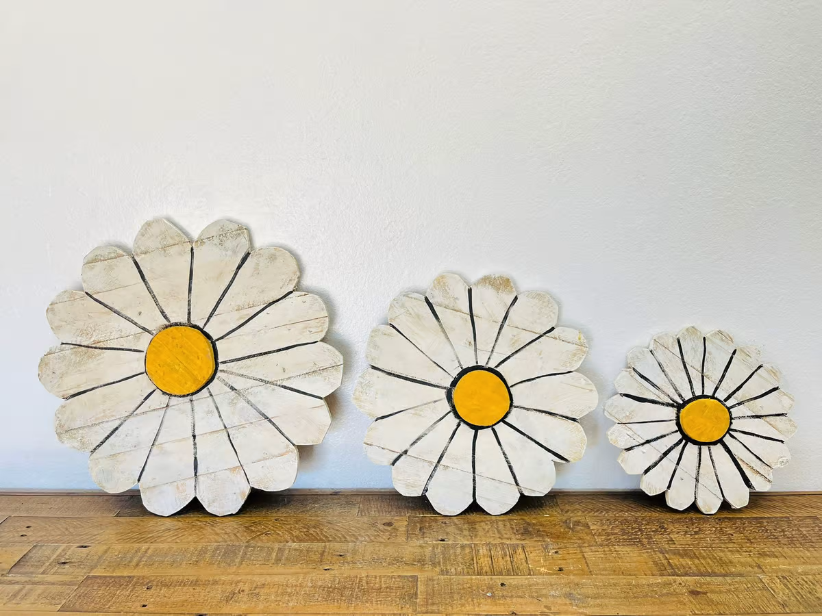 Wall Wood Daisies, 3PC Set, Handmade, Assorted Colors