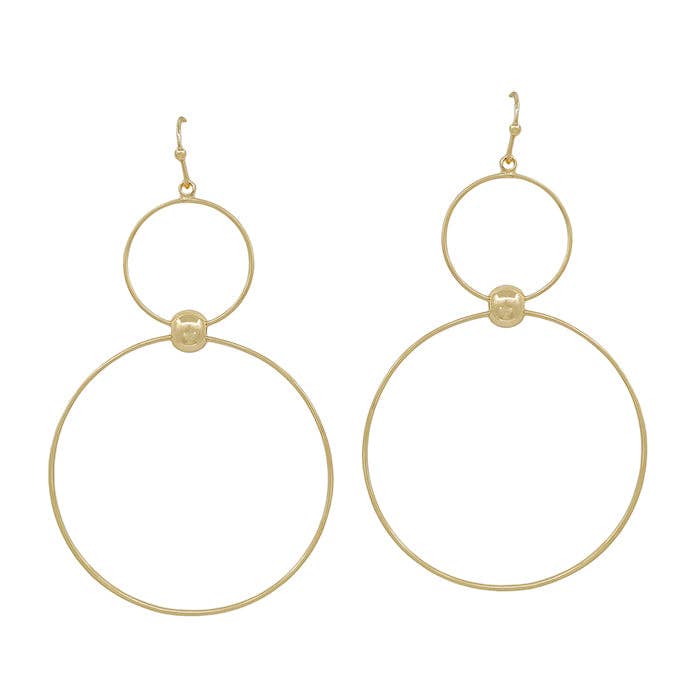 Double Gold Circle Drop 2" Earring