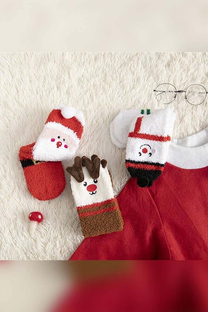 Christmas Reindeer Santa Claus Fleece Socks