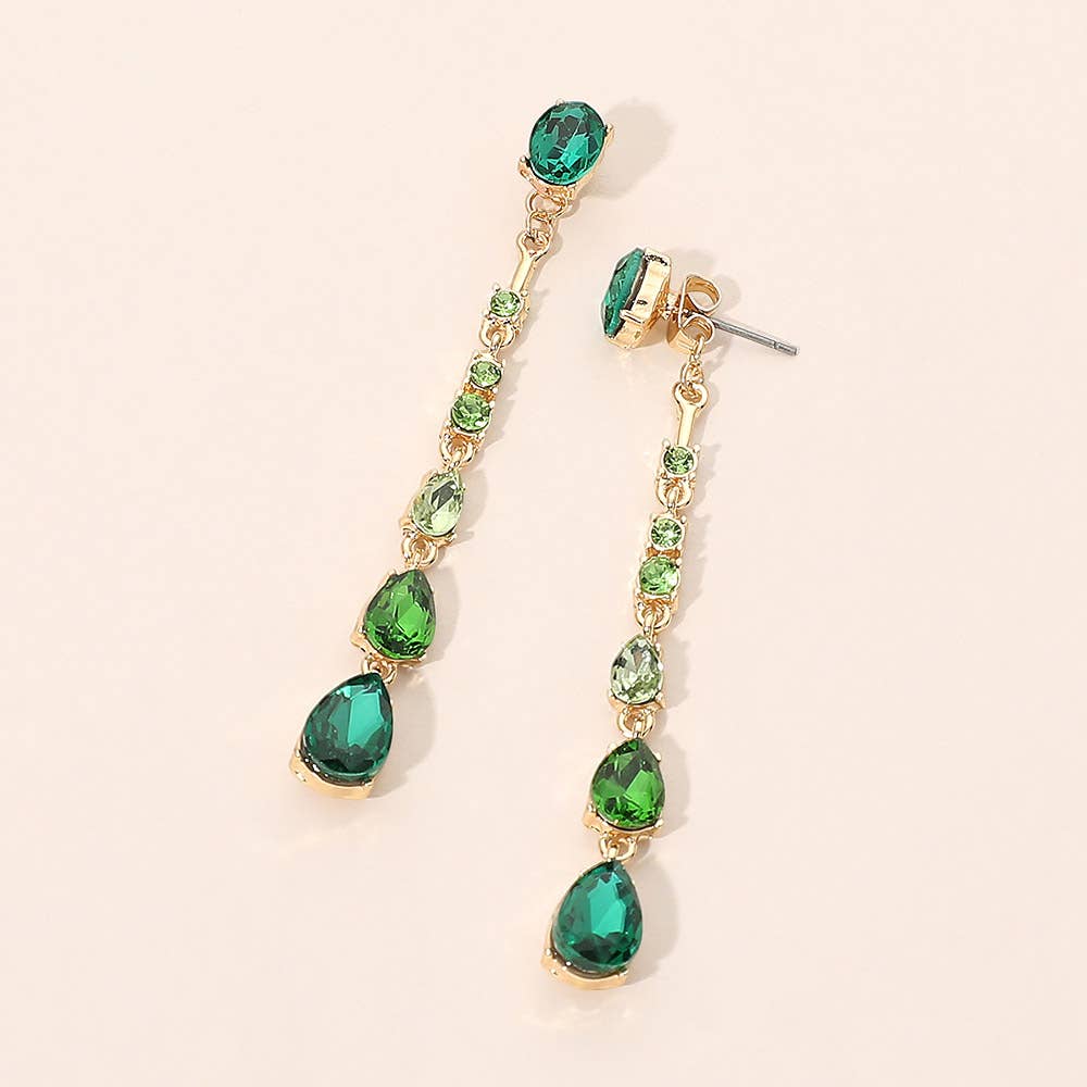 Teardrop Stone Cluster Linear Drop Earrings