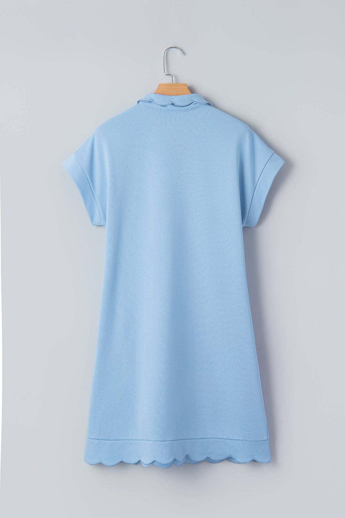 Snap Button Polo Collar Scallop Hem Mini Dress (S-XL)