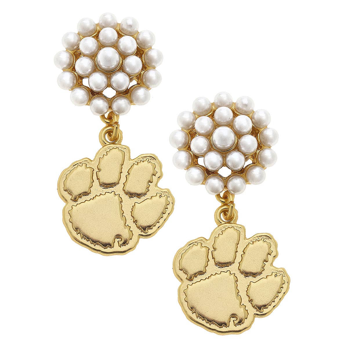 Tigers Pearl Cluster 24K Gold Plated Logo Earrings