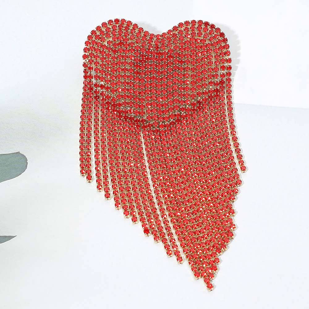 Rhinestone Heart Fringe Pin Brooch