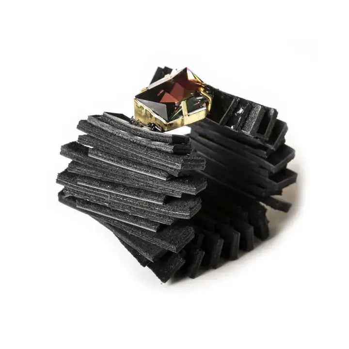 Women’s Black Leather Statement Cuff with Geometric Design