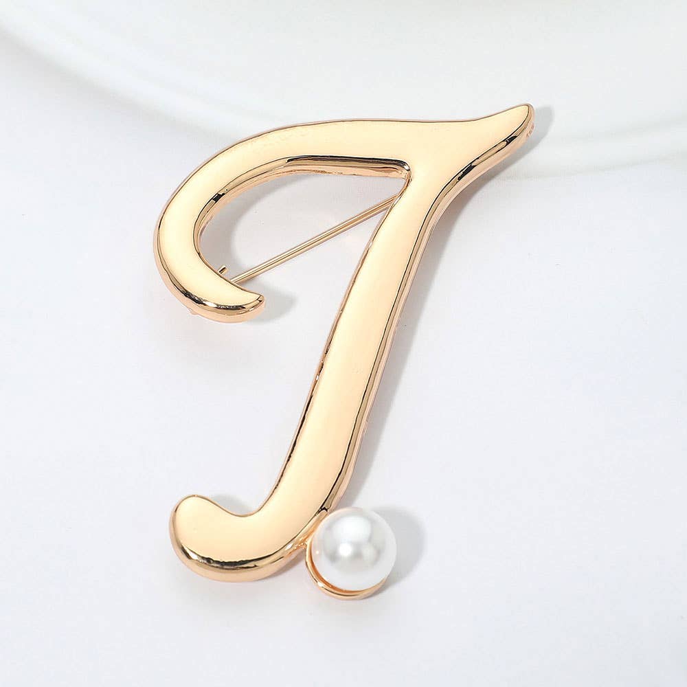 Pearl Accent Initial Letter Pin Brooch