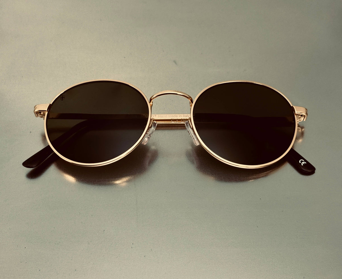 Baptiste Black Stainless Steel Sunglasses, Handmade in Italy: Silver Frame/Black Lenses or Gold Frame/Green Lenses