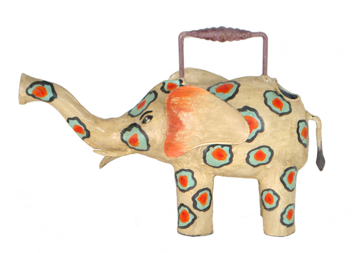 Elephant Watering Can metal, handmade and painted rustic 14"