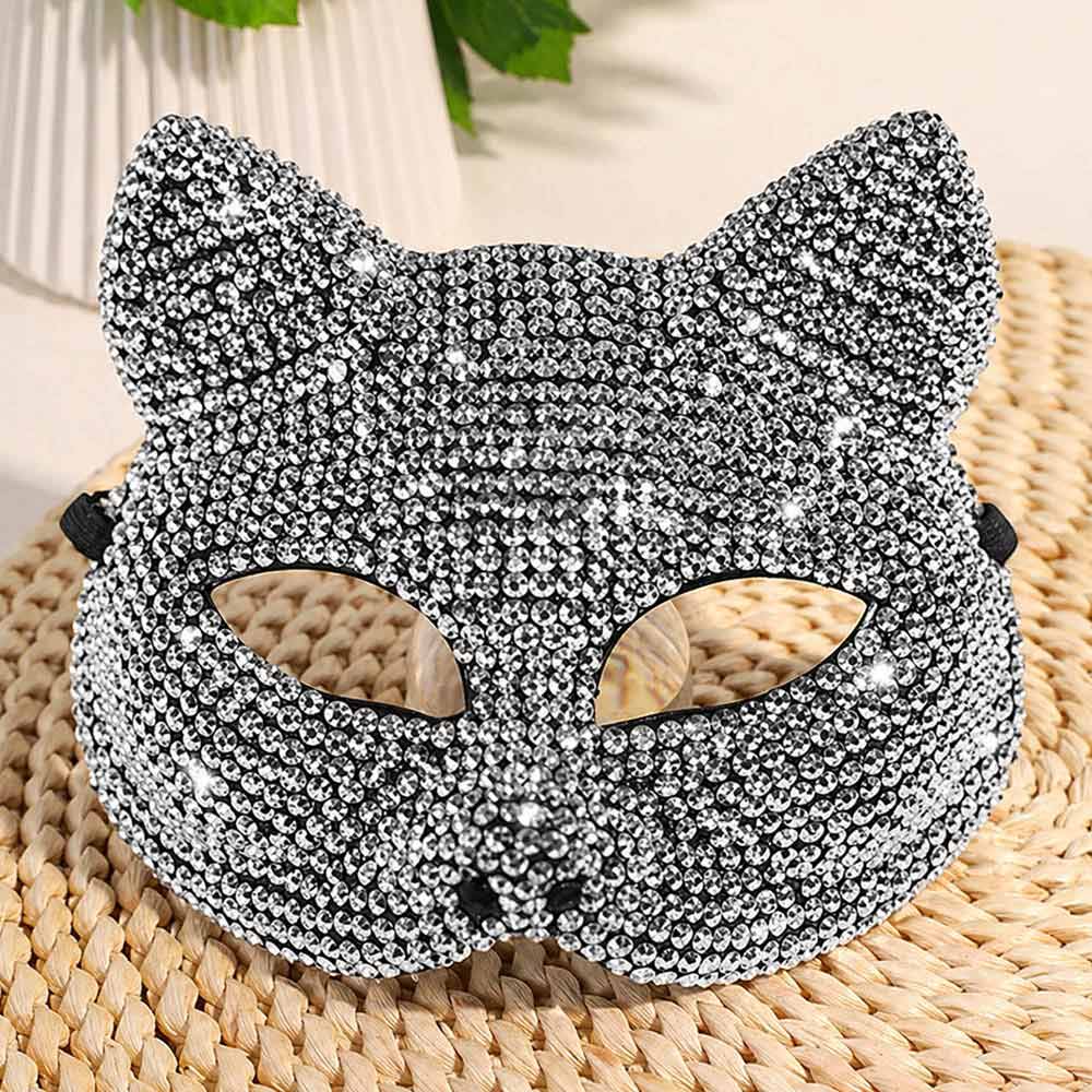 Bling Crystal Studded Cat Costume Party Mask