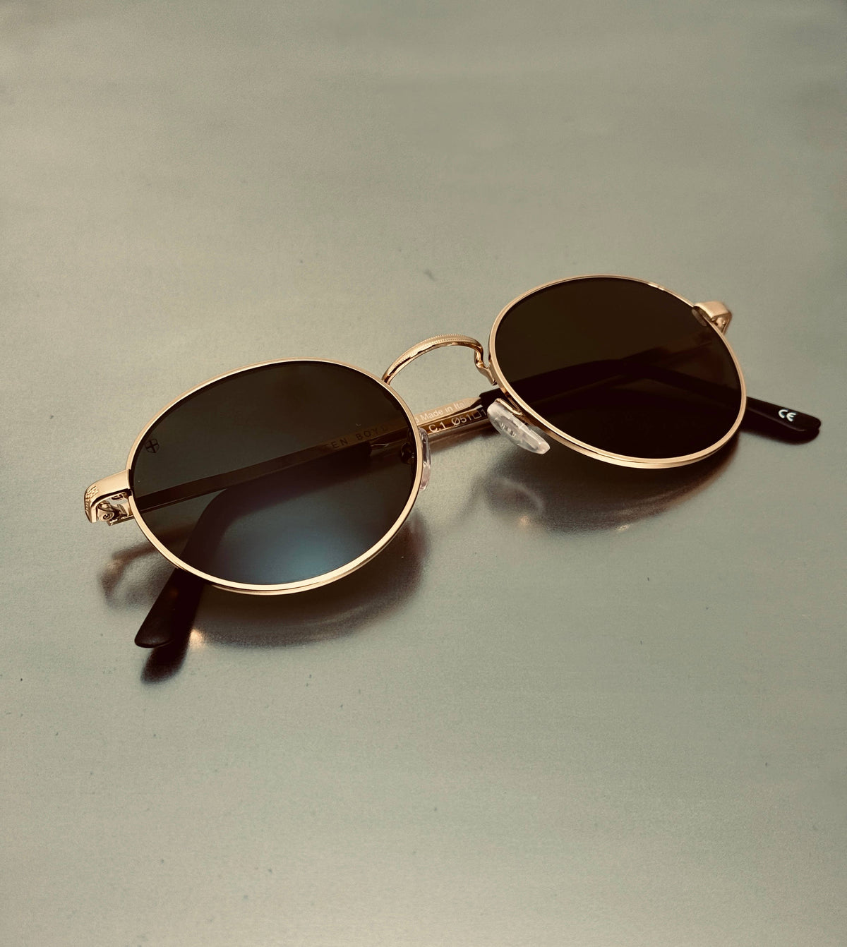 Baptiste Black Stainless Steel Sunglasses, Handmade in Italy: Silver Frame/Black Lenses or Gold Frame/Green Lenses
