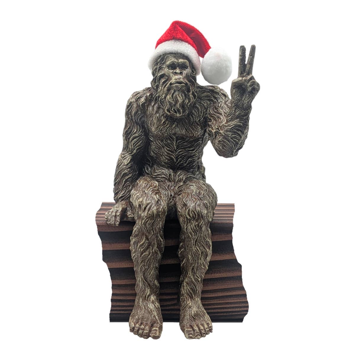Christmas Bigfoot Peace Sign Statue 10 inch H Shelf Sitter