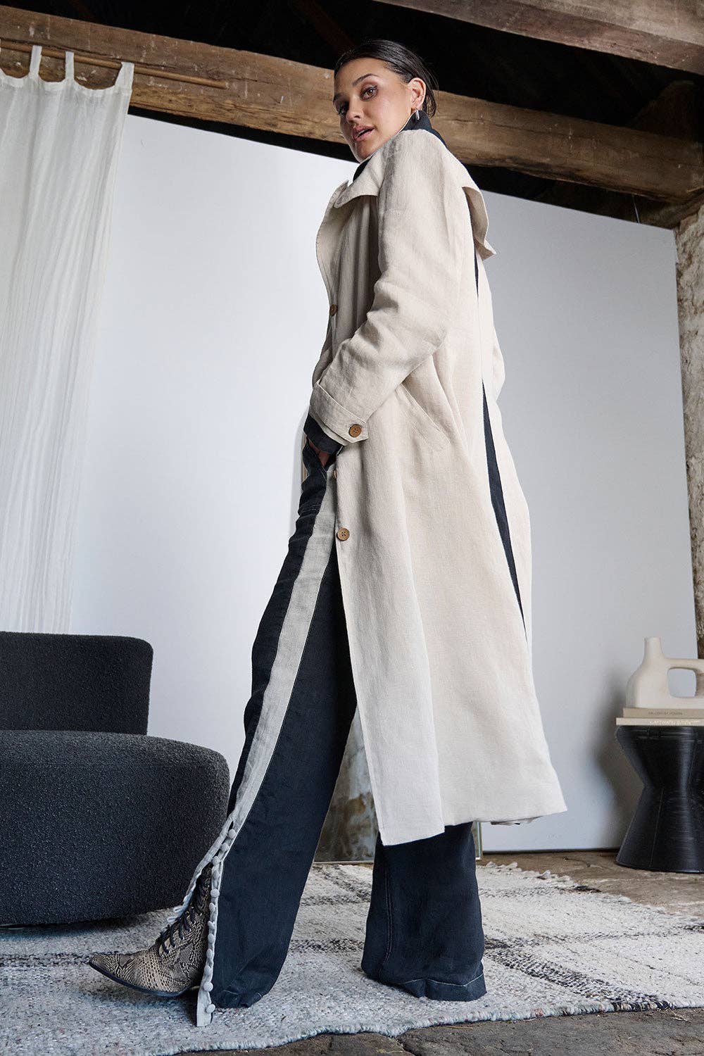 Linen Trench Coat - Natural: Natural