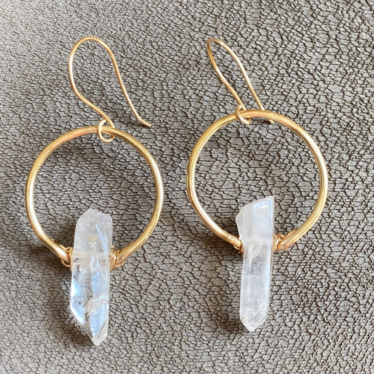 Quartz - Crystal Quartz Hoop Earrings and Necklace Gift Set : Gold Plated