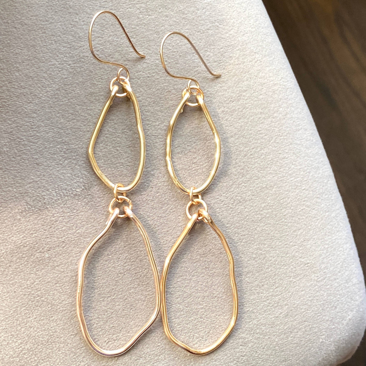 Double Hoop Organic Oval Gold Earrings Handmade: Yellow Gold