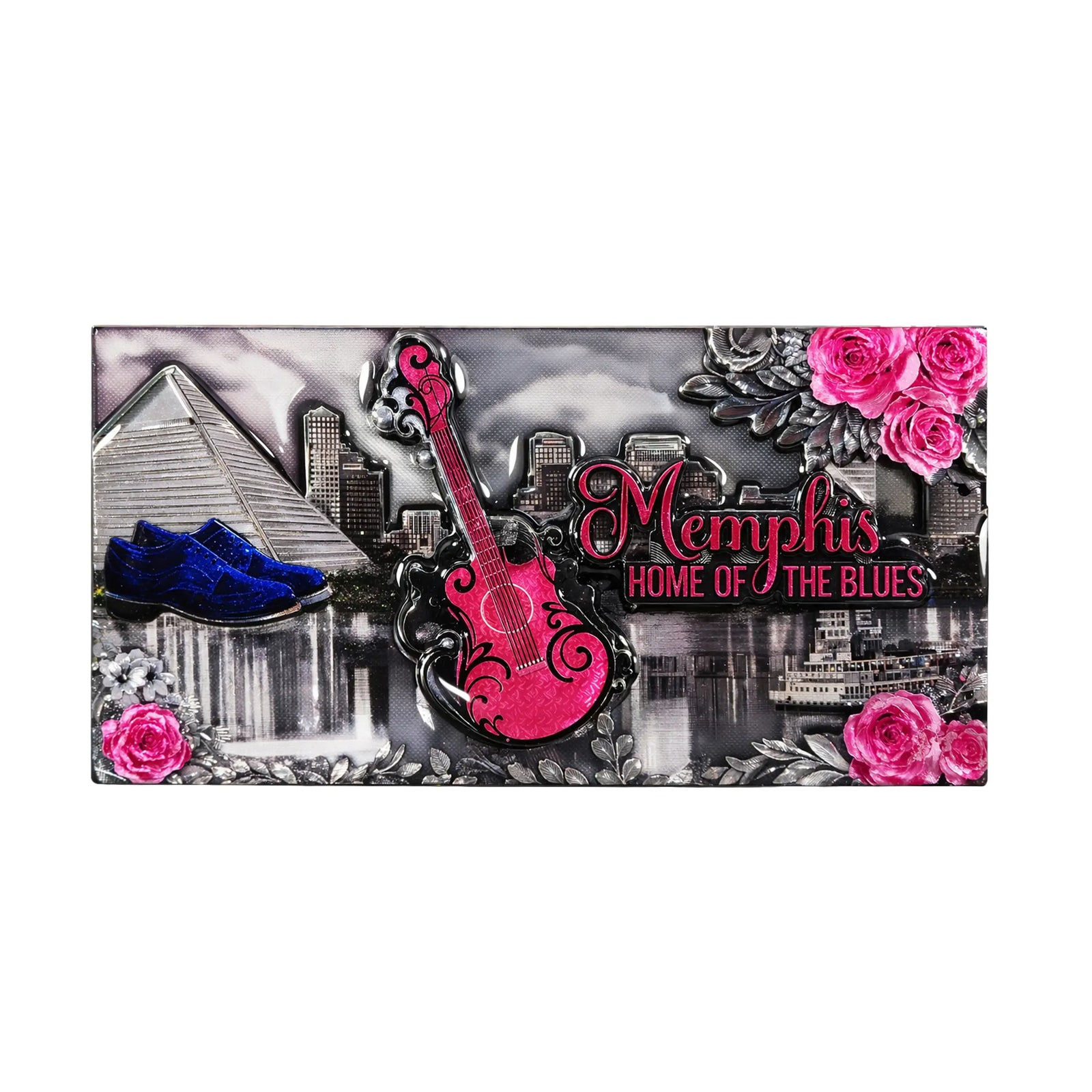Memphis Magnet - Skyline Pink Roses Laser 3D