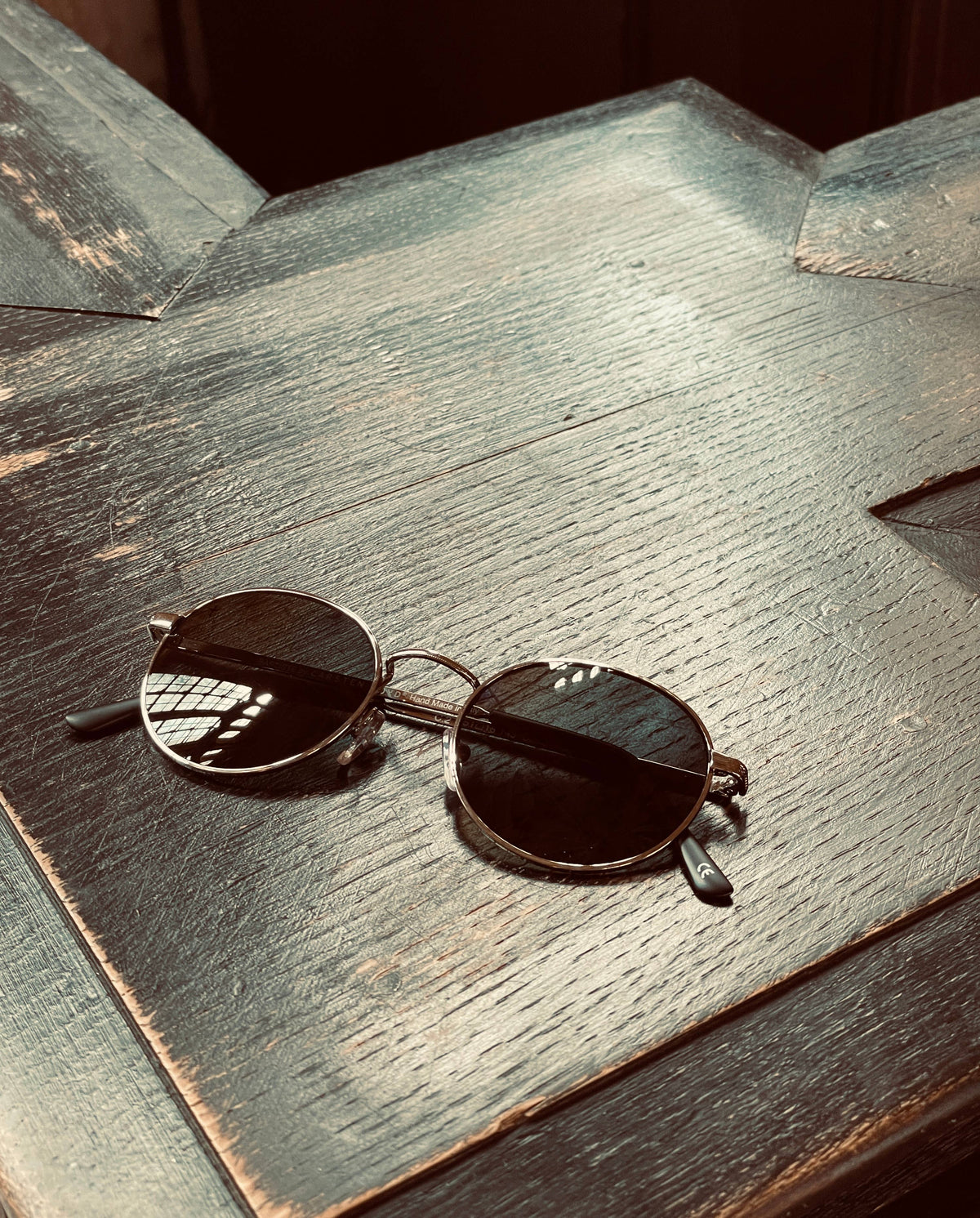Baptiste Black Stainless Steel Sunglasses, Handmade in Italy: Silver Frame/Black Lenses or Gold Frame/Green Lenses