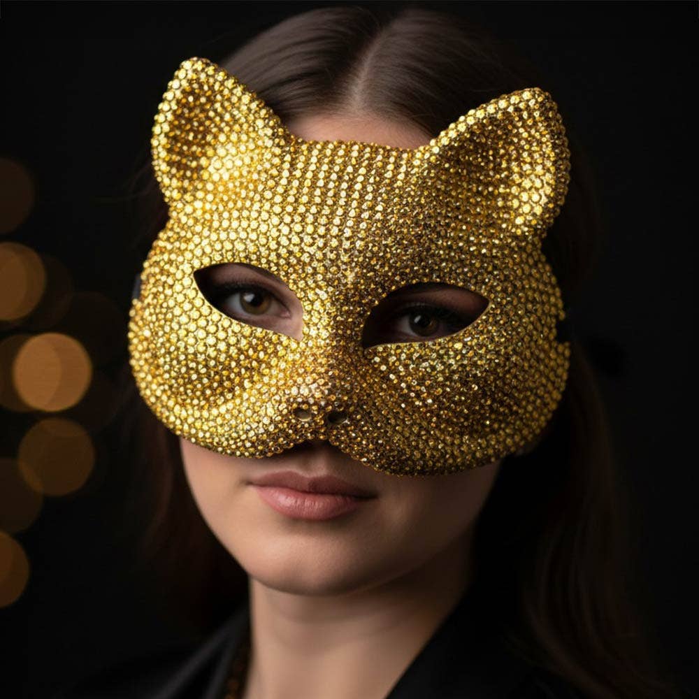 Bling Crystal Studded Cat Costume Party Mask