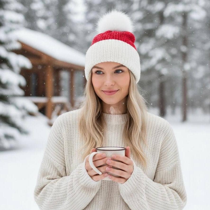 Santa Hat for Adults, Hand Knit Christmas Hat