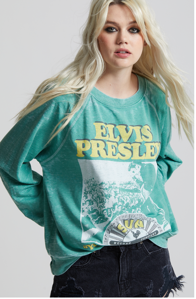 SUN RECORDS X ELVIS LS BURNOUT SWEATSHIRT: Dill Weed