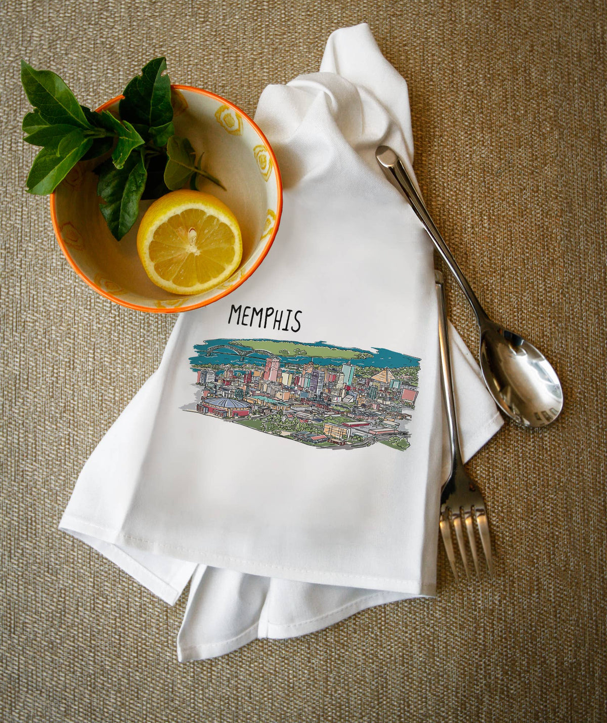 ORGANIC TEA TOWEL Memphis, Tennessee, Line Drawing: Organic Tea Towel