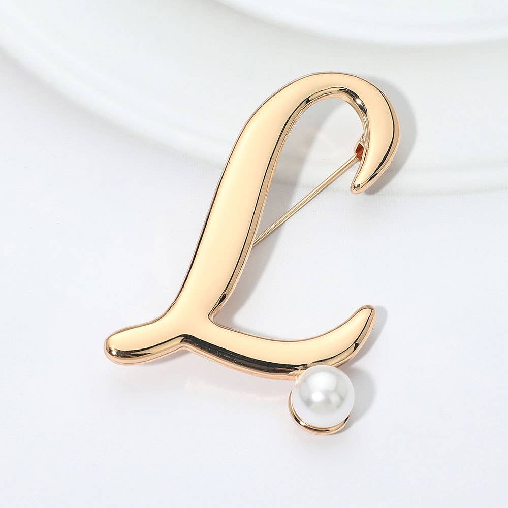 Pearl Accent Initial Letter Pin Brooch