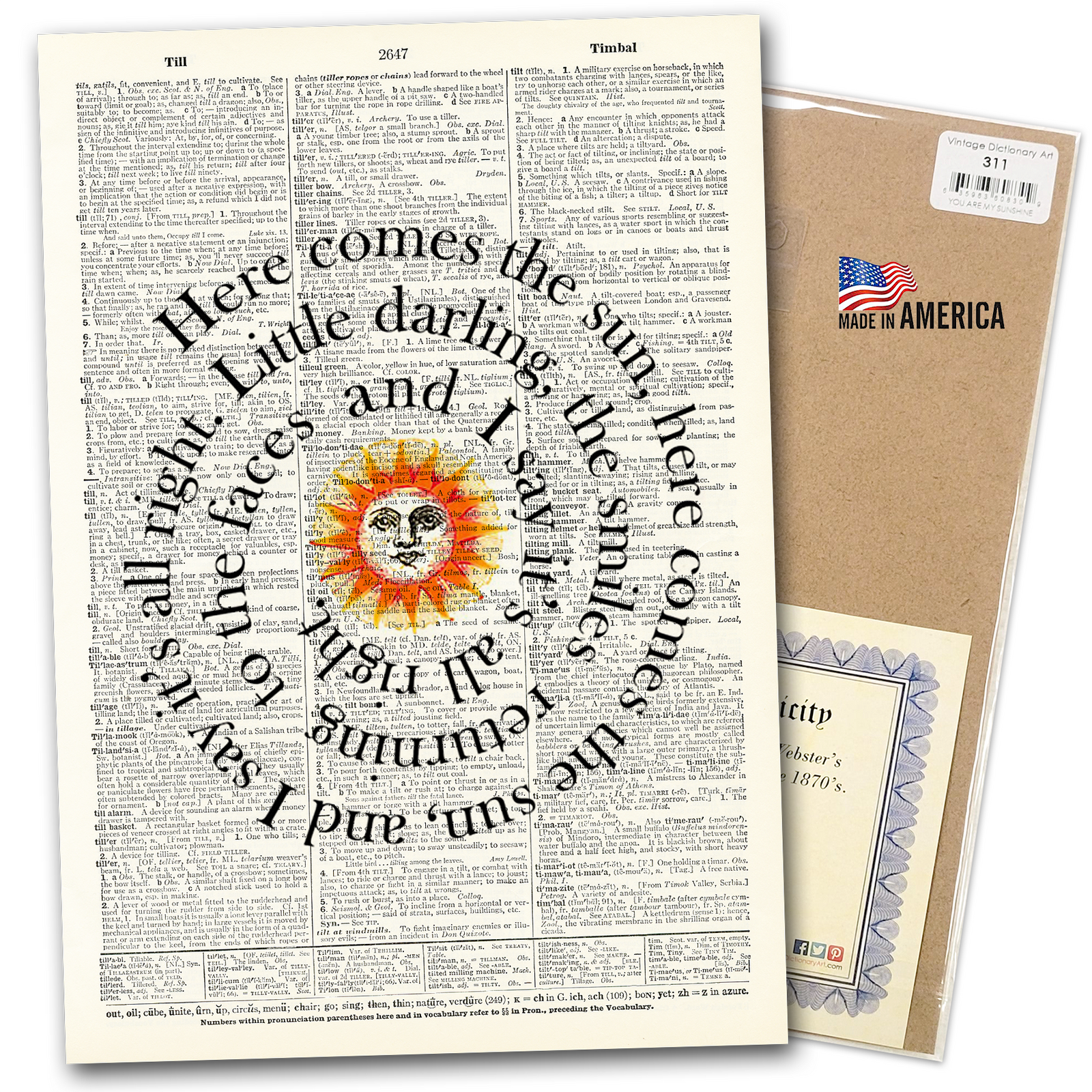 Vintage Art Dictionary Page - Here comes the sun