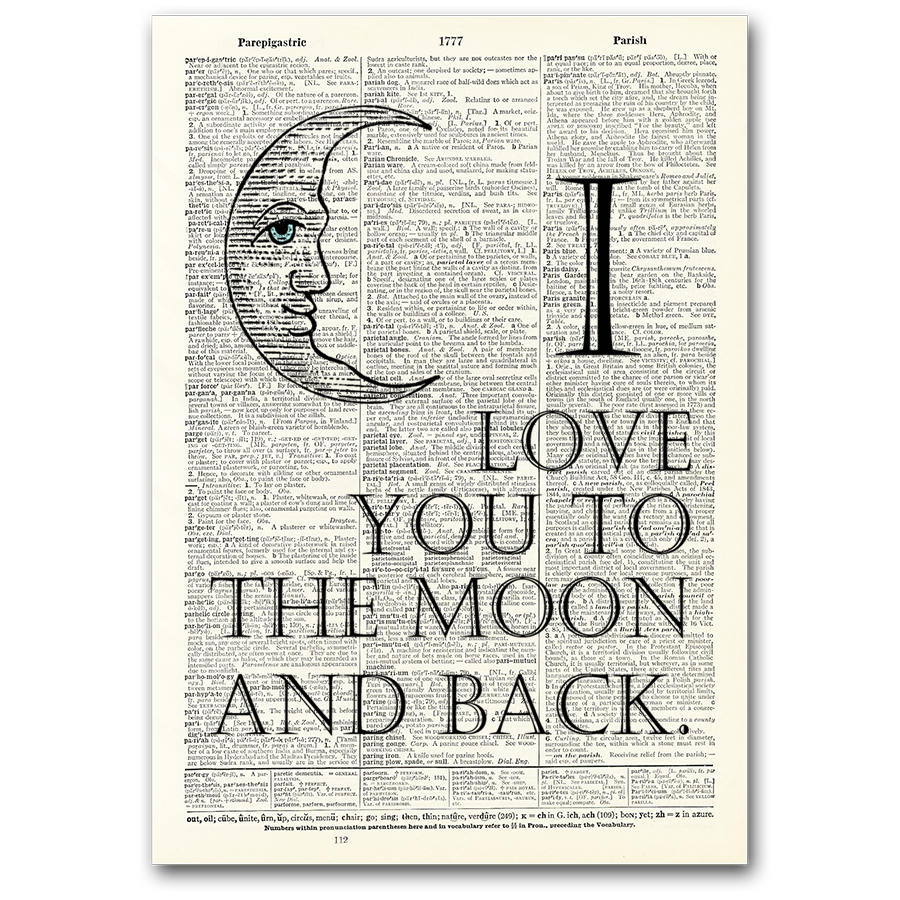 Art | Dictionary Page | Vintage | Love you to the moon