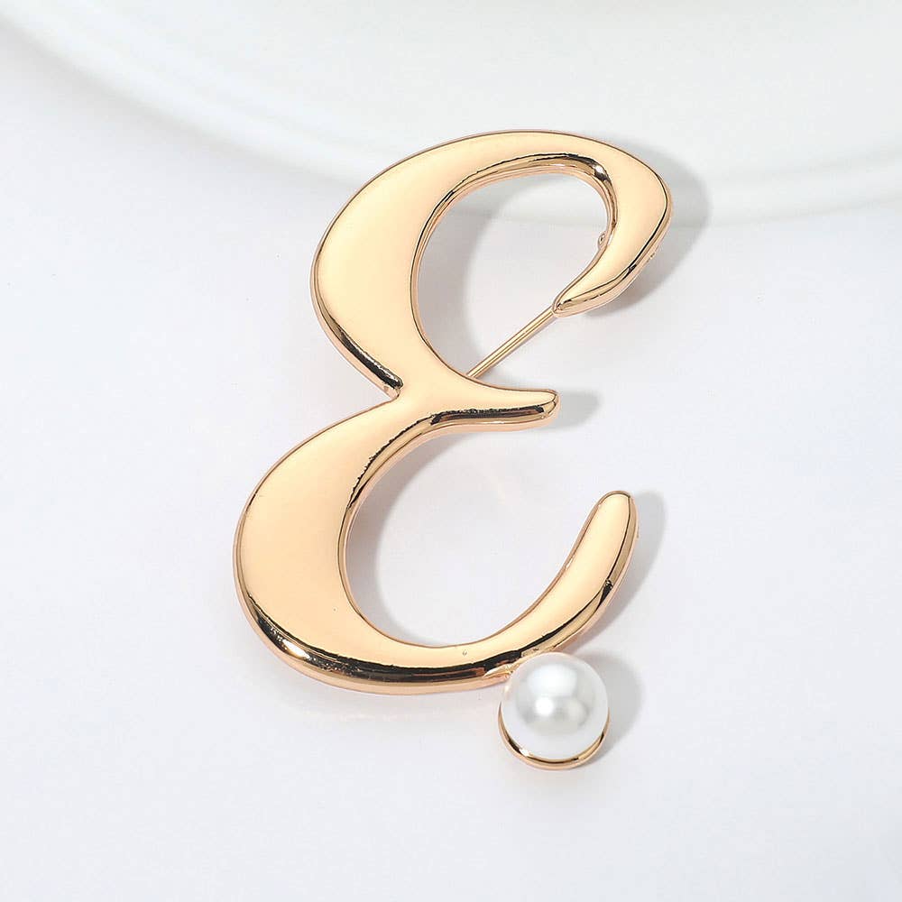 Pearl Accent Initial Letter Pin Brooch